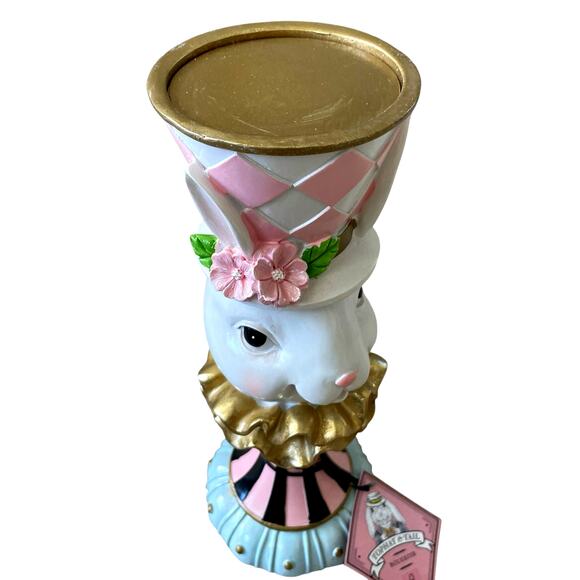 NEW Tophat & Tail Mad Hatter Easter Bunny Pillar Candle Holder Chic Spring Decor - Picture 8 of 16